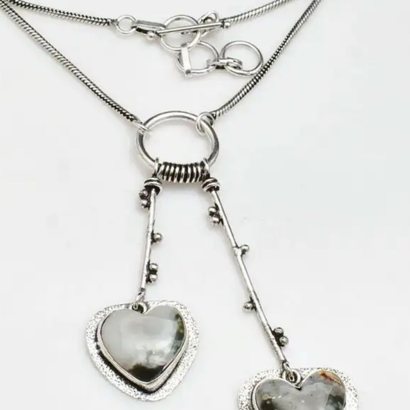 Modern Dendritic Opal Solar dangle multi-gem handmade statement Necklace - Picture 2 of 10